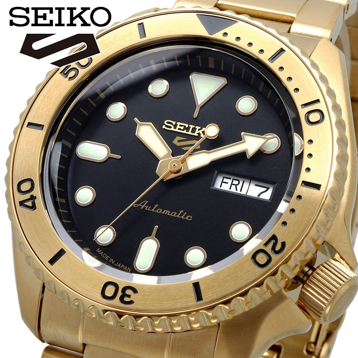  Shop Authentic Seiko 5 Sports Automatic Black Dial Gold Steel Strap Watch For Men - SRPK18 - Luxxuri