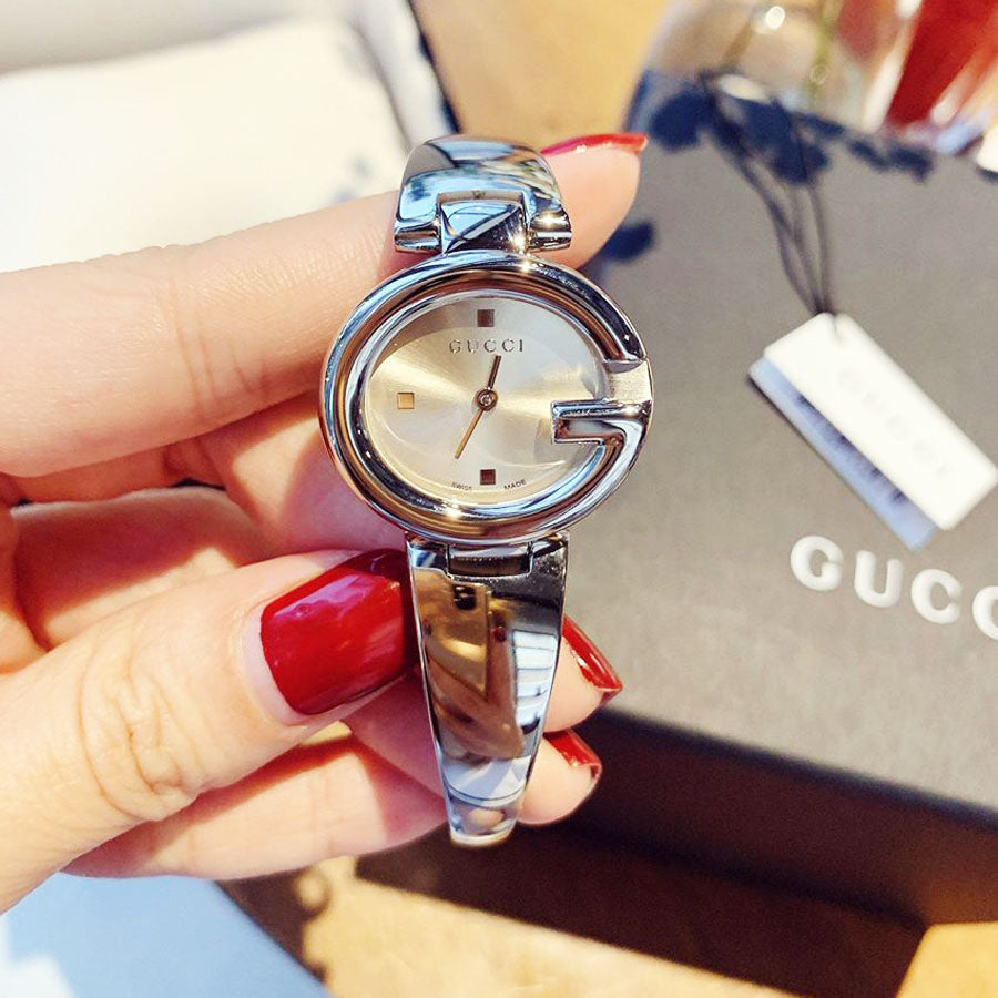  Shop Authentic Gucci Guccissima Quartz Silver Dial Silver Steel Strap Watch For Women - YA134502 - Luxxuri