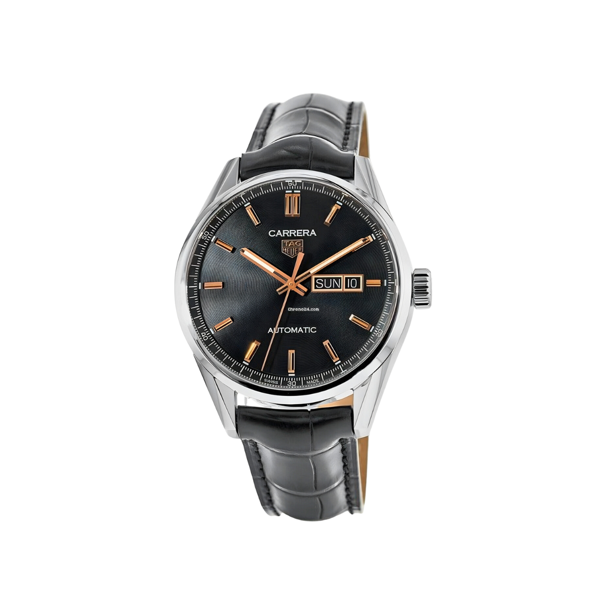  Shop Authentic Tag Heuer Carrera Day Date Black Dial Black Leather Strap Watch for Men - WBN2013.FC6503 - Luxxuri