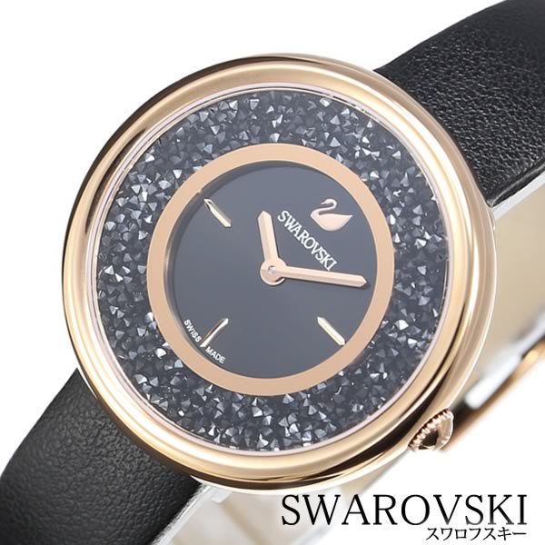  Shop Authentic Swarovski Crystalline Pure Black Dial Black Leather Strap Watch for Women - 5275043 - Luxxuri