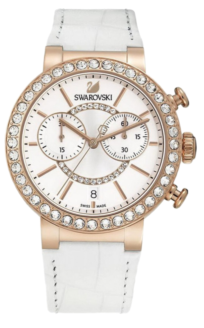  Shop Authentic Swarovski Citra Sphere Chrono White Dial White Leather Strap Watch for Women - 5080602 - Luxxuri