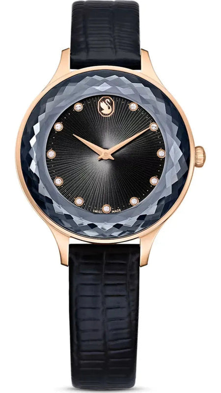  Shop Authentic Swarovski Octea Nova Black Dial Black Leather Strap Watch for Women - 5650033 - Luxxuri