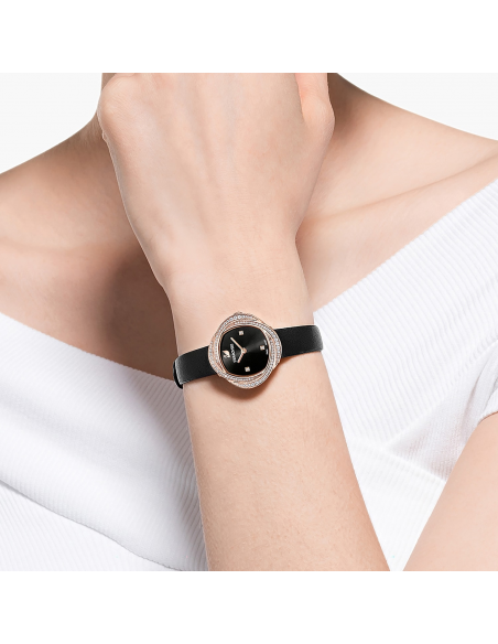  Shop Authentic Swarovski Crystalline Pure Black Dial Black Leather Strap Watch for Women - 5275043 - Luxxuri