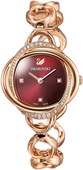 Swarovski Crystal Flower Red Dial Rose Gold Steel Strap Watch for Women - 5552783