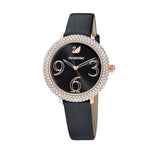  Shop Authentic Swarovski Crystal Frost Black Dial Black Leather Strap Watch for Women - 5484058 - Luxxuri