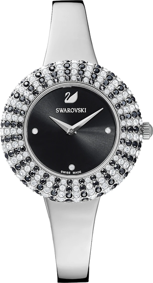  Shop Authentic Swarovski Crystal Rose Black Dial Silver Steel Strap Watch for Women - 5484076 - Luxxuri