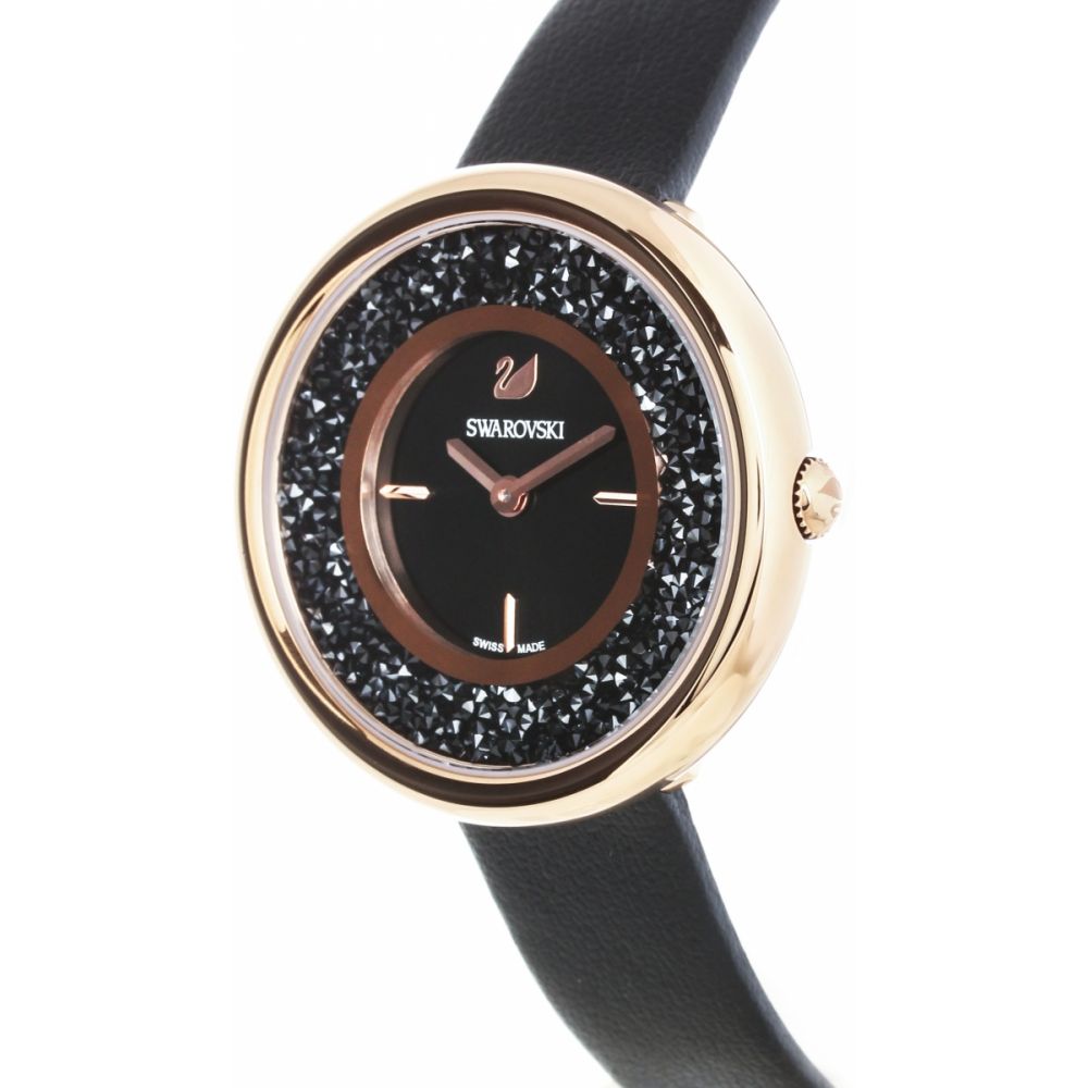  Shop Authentic Swarovski Crystalline Pure Black Dial Black Leather Strap Watch for Women - 5275043 - Luxxuri