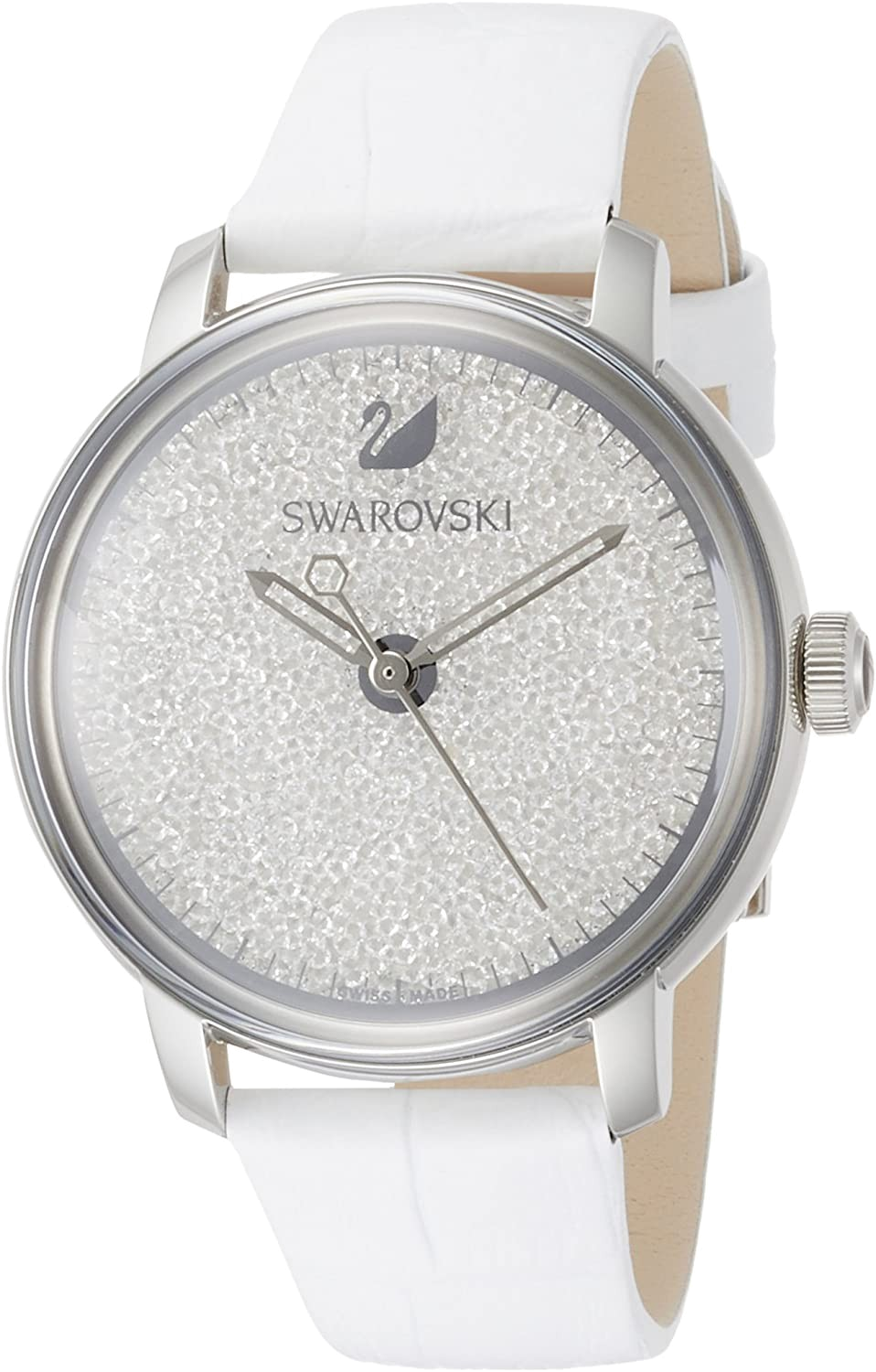  Shop Authentic Swarovski Crystalline Hours Silver Dial White Leather Strap Watch for Women - 5295383 - Luxxuri