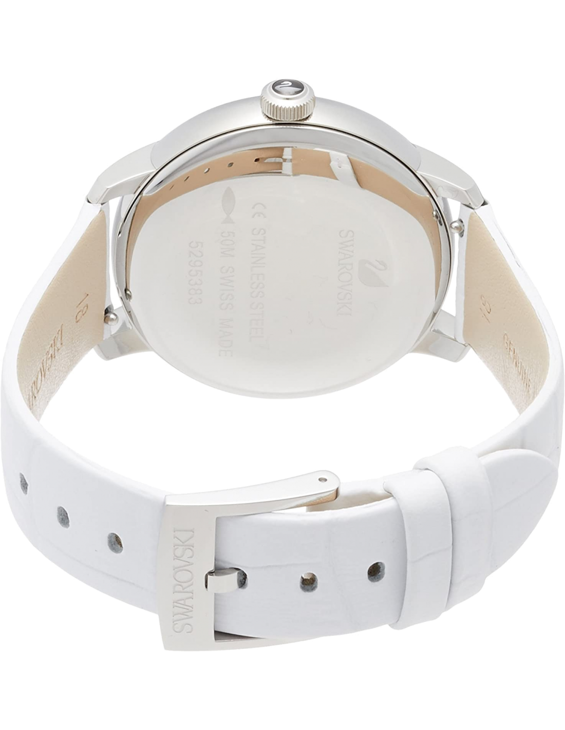  Shop Authentic Swarovski Crystalline Hours Silver Dial White Leather Strap Watch for Women - 5295383 - Luxxuri