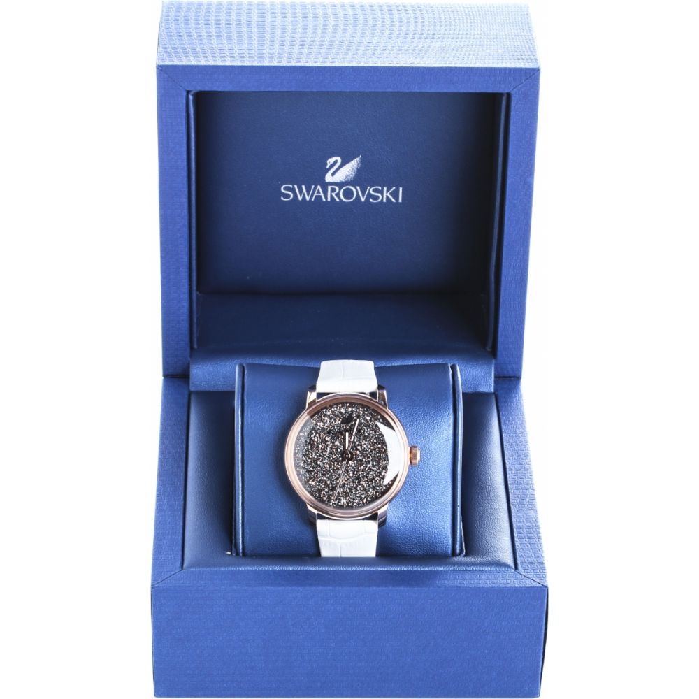  Shop Authentic Swarovski Crystalline Hours Quartz Grey Dial Black Leather Strap Watch for Women - 5344635 - Luxxuri