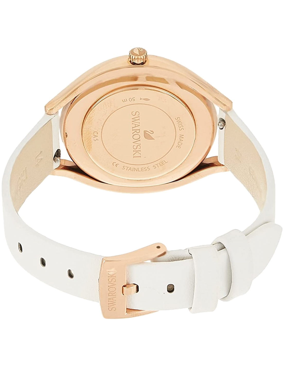 Swarovski Crystalline Aura Silver Dial White Leather Strap Watch for Women - 5519453