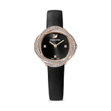  Shop Authentic Swarovski Crystal Flower Black Dial Black Leather Strap Watch for Women - 5552421 - Luxxuri