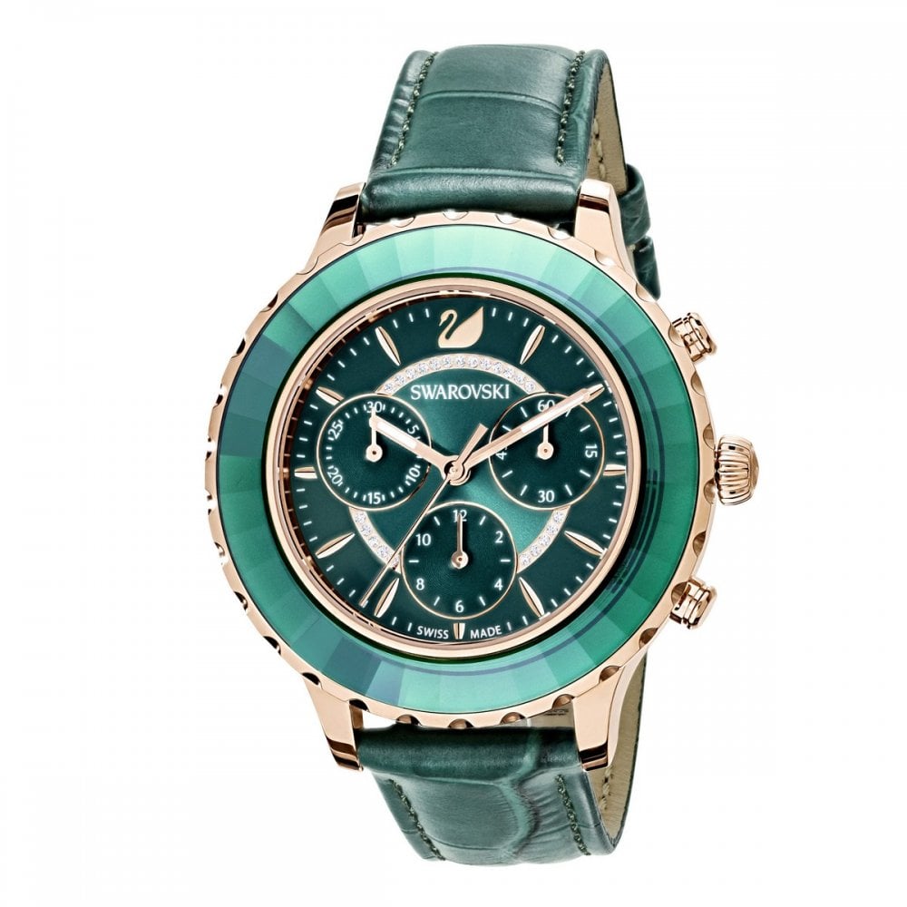  Shop Authentic Swarovski Octea Lux Chrono Emerald Green Dial Green Leather Strap Watch for Women - 5452498 - Luxxuri