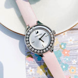  Shop Authentic Swarovski Lovely Crystals Silver Dial Pink Leather Strap Watch for Women - 5261493 - Luxxuri