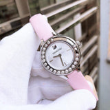  Shop Authentic Swarovski Lovely Crystals Silver Dial Pink Leather Strap Watch for Women - 5261493 - Luxxuri