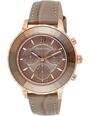  Shop Authentic Swarovski Octea Lux Chrono Grey Dial Grey Leather Strap Watch for Women - 5452495 - Luxxuri