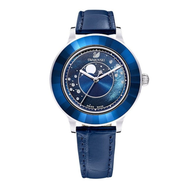  Shop Authentic Swarovski Octea Lux Moon Crystal Blue Dial Blue Leather Strap Watch for Women - 5516305 - Luxxuri