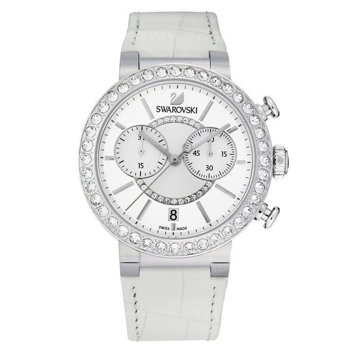  Shop Authentic Swarovski Citra Sphere Chronograph White Dial White Leather Strap Watch for Women - 5027127 - Luxxuri