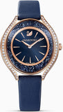  Shop Authentic Swarovski Crystalline Aura Blue Dial Blue Leather Strap Watch for Women - 5519447 - Luxxuri