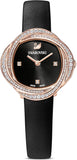  Shop Authentic Swarovski Crystal Flower Black Dial Black Leather Strap Watch for Women - 5552421 - Luxxuri