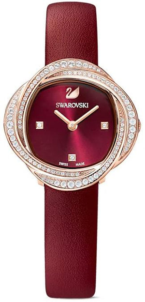  Shop Authentic Swarovski Crystal Flower Red Dial Red Leather Strap Watch for Women - 5552780 - Luxxuri