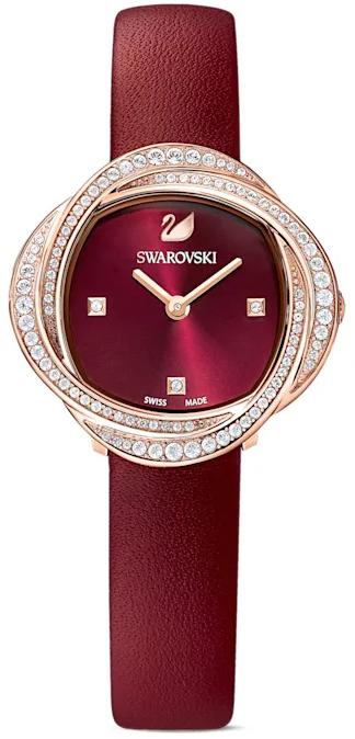  Shop Authentic Swarovski Crystal Flower Red Dial Red Leather Strap Watch for Women - 5552780 - Luxxuri