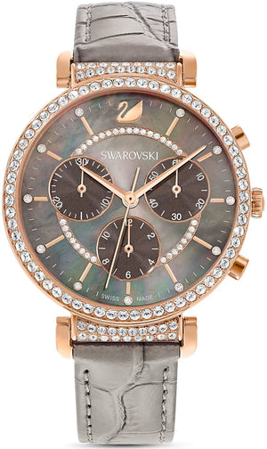  Shop Authentic Swarovski Passage Chrono Grey Dial Grey Leather Strap Watch for Women - 5580348 - Luxxuri
