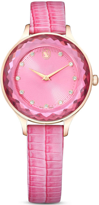  Shop Authentic Swarovski Octea Nova Pink Dial Pink Leather Strap Watch for Women - 5650030 - Luxxuri