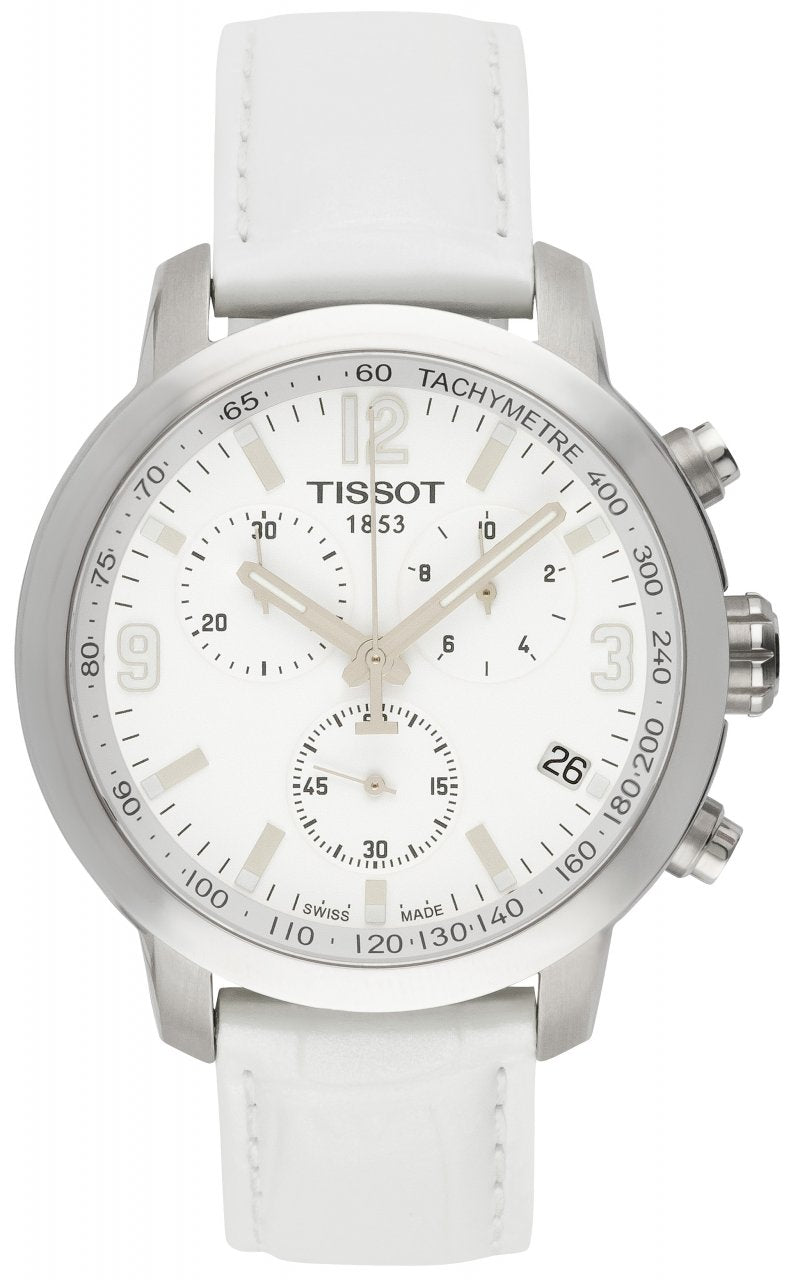  Shop Authentic Tissot PRC 200 Chronograph White Dial White Leather Strap Watch For Men - T055.417.16.017.00 - Luxxuri