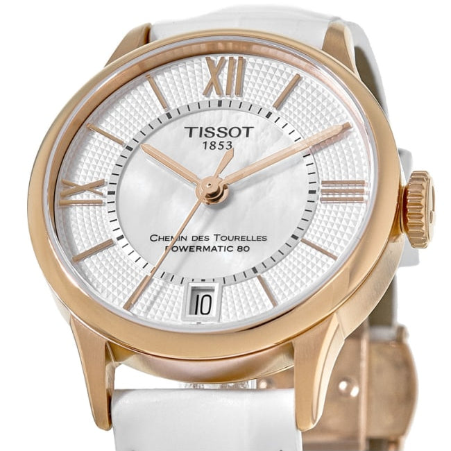  Shop Authentic Tissot Chemin Des Tourelles Powermatic 80 Lady Silver Dial White Leather Strap Watch For Women - T099.207.36.118.00 - Luxxuri