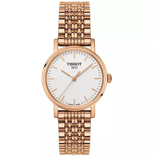 Tissot T Classic Everytime Small White Dial Rose Gold Mesh Bracelet Watch For Women - T109.210.33.031.00