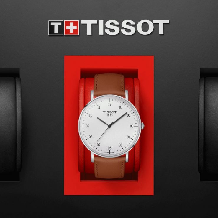 Tissot T Classic Everytime Large White Dial Brown Leather Strap Watch For Men - T109.610.16.037.00