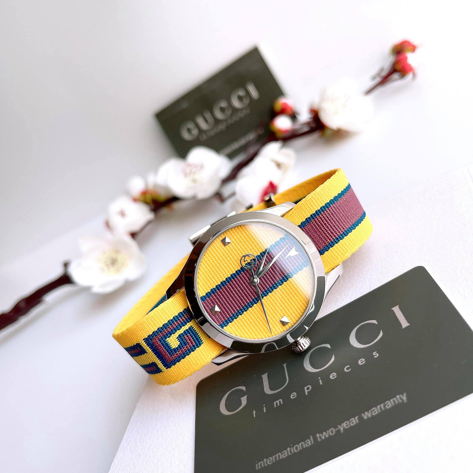  Shop Authentic Gucci G Timeless Quartz Yellow & Purple Dial Yellow & Purple NATO Strap Watch For Men - YA1264069 - Luxxuri