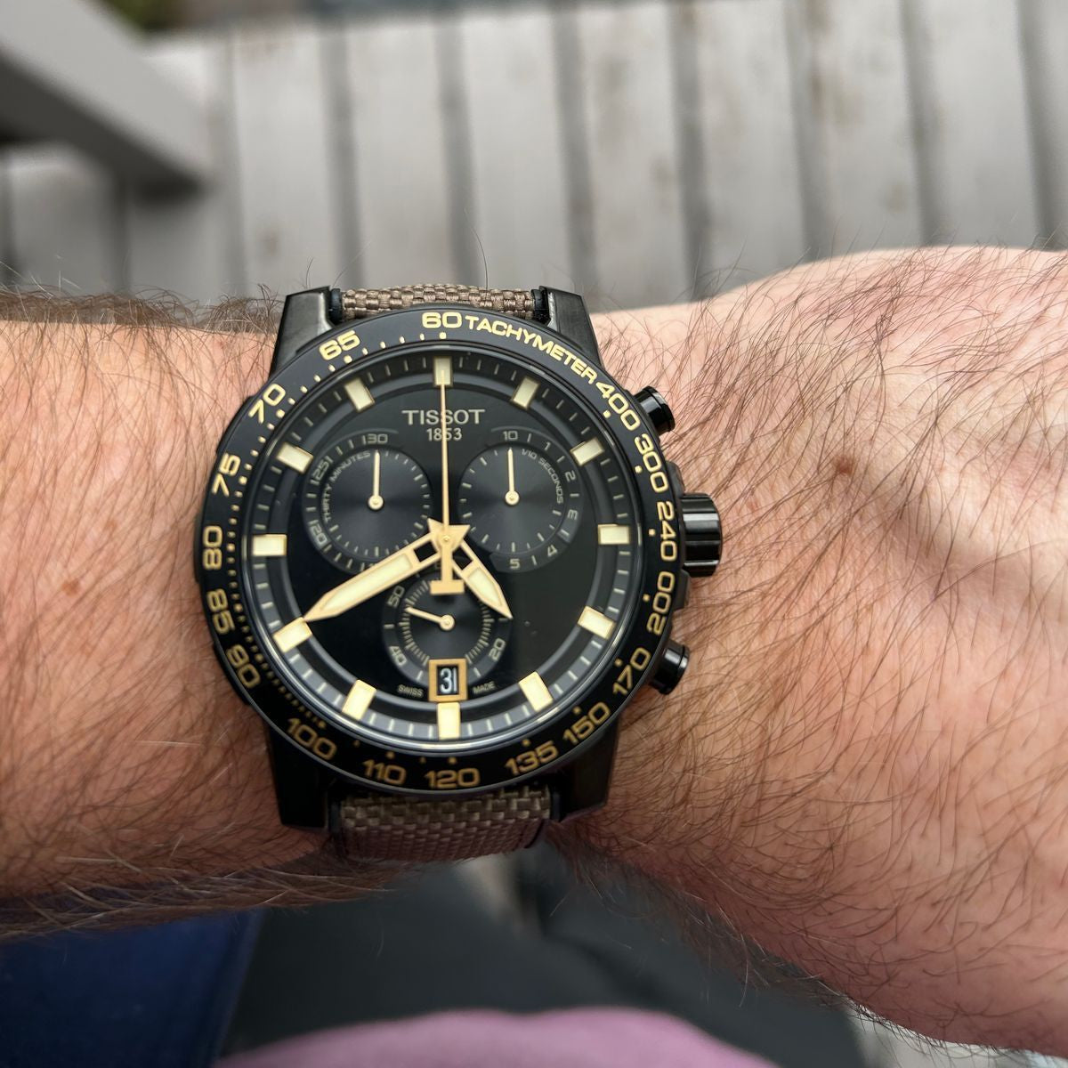  Shop Authentic Tissot Supersport Chrono Black Dial Beige Nylon Strap Watch For Men - T125.617.37.051.01 - Luxxuri