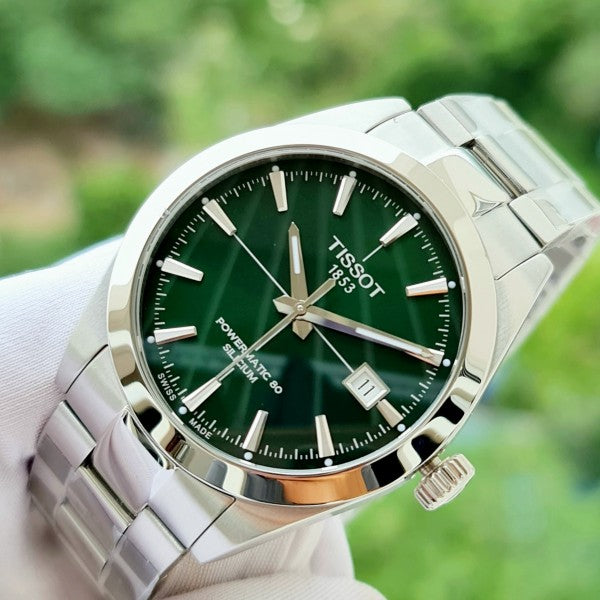 Tissot Gentleman Powermatic 80 Silicium Green Dial Silver Steel Strap Watch For Men - T127.407.11.091.01