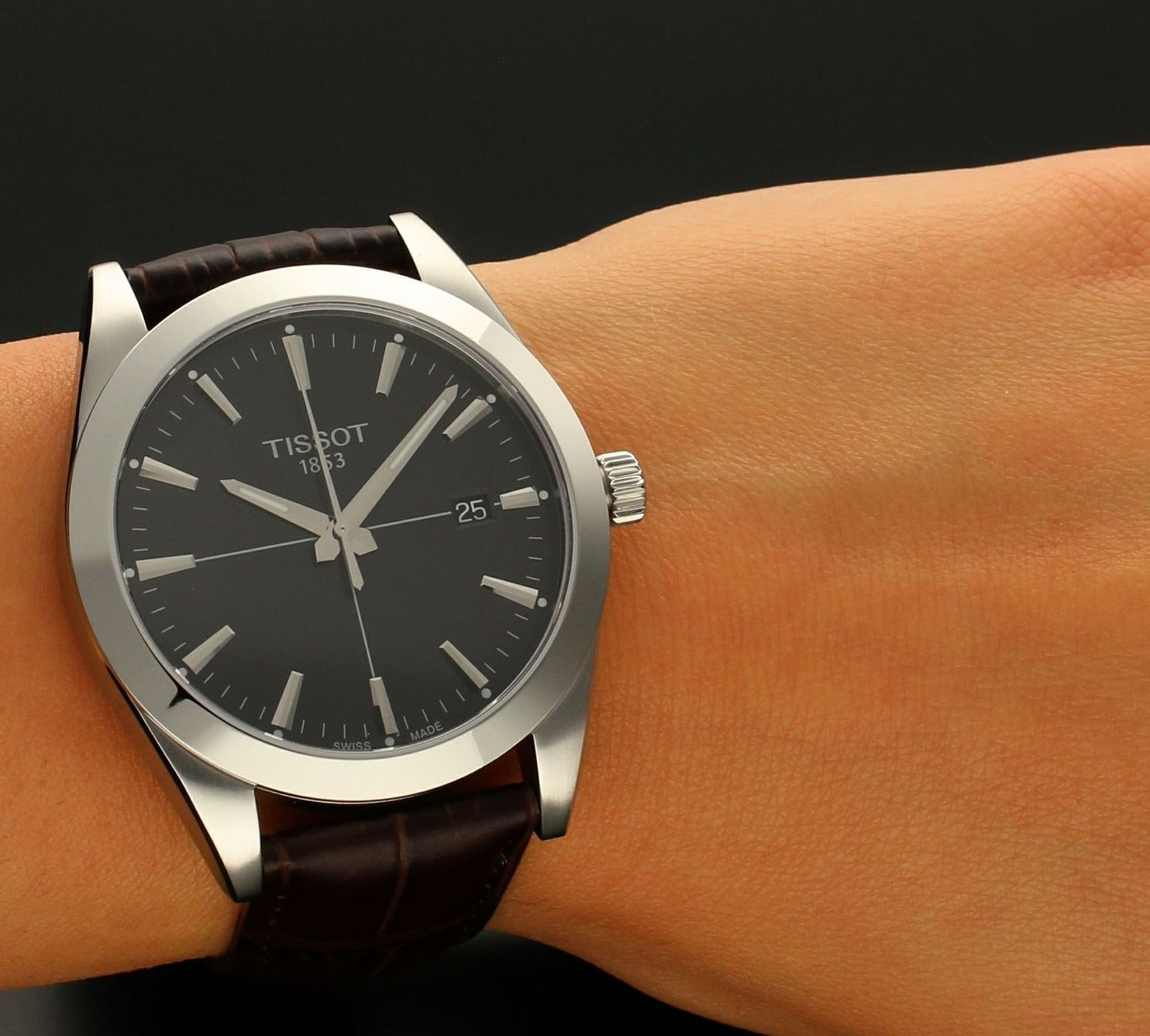  Shop Authentic Tissot Gentlemen Black Dial Brown Leather Strap Watch for Men - T127.410.16.051.01 - Luxxuri