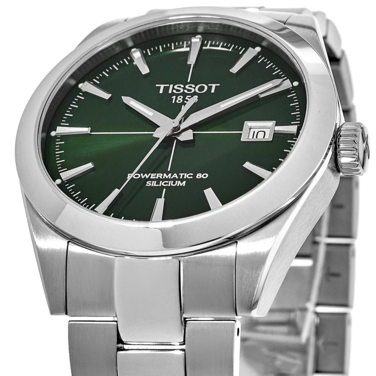 Tissot Gentleman Powermatic 80 Silicium Green Dial Silver Steel Strap Watch For Men - T127.407.11.091.01
