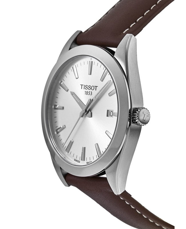  Shop Authentic Tissot Gentleman Silver Dial Brown Leather Strap Watch For Men - T127.410.16.031.00 - Luxxuri