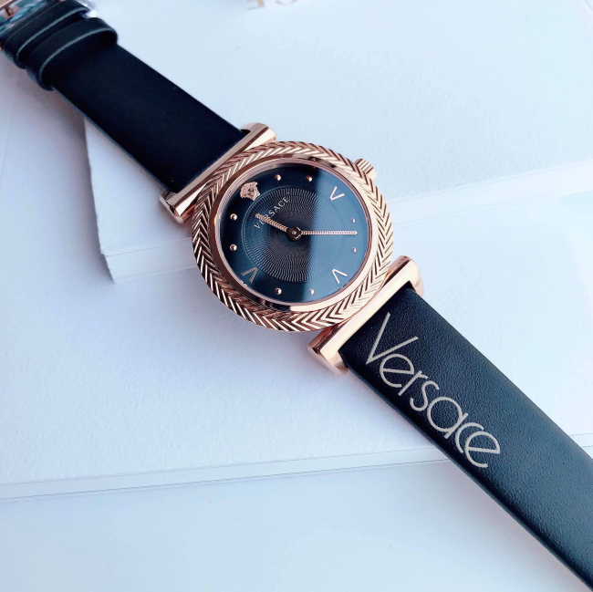  Shop Authentic Versace V-Motif Vintage Logo Black Dial Black Leather Strap Watch for Women - VERE00818 - Luxxuri