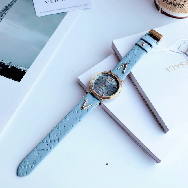  Shop Authentic Versace V-Twist Blue Dial Blue Leather Strap Watch for Women - VELS00319 - Luxxuri