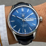  Shop Authentic Tag Heuer Carrera Calibre 5 Automatic Blue Dial Blue Leather Strap Watch for Men - WAR201E.FC6292 - Luxxuri