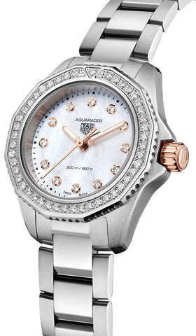  Shop Authentic Tag Heuer Aquaracer Professional 200 Quartz Diamonds Mother of Pearl Dial Silver Steel Strap Watch for Women - WBP1451.BA0622 - Luxxuri