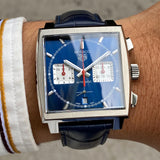  Shop Authentic Tag Heuer Monaco Automatic Chronograph Blue Dial Blue Leather Strap Watch for Men - CBL2111.FC6453 - Luxxuri