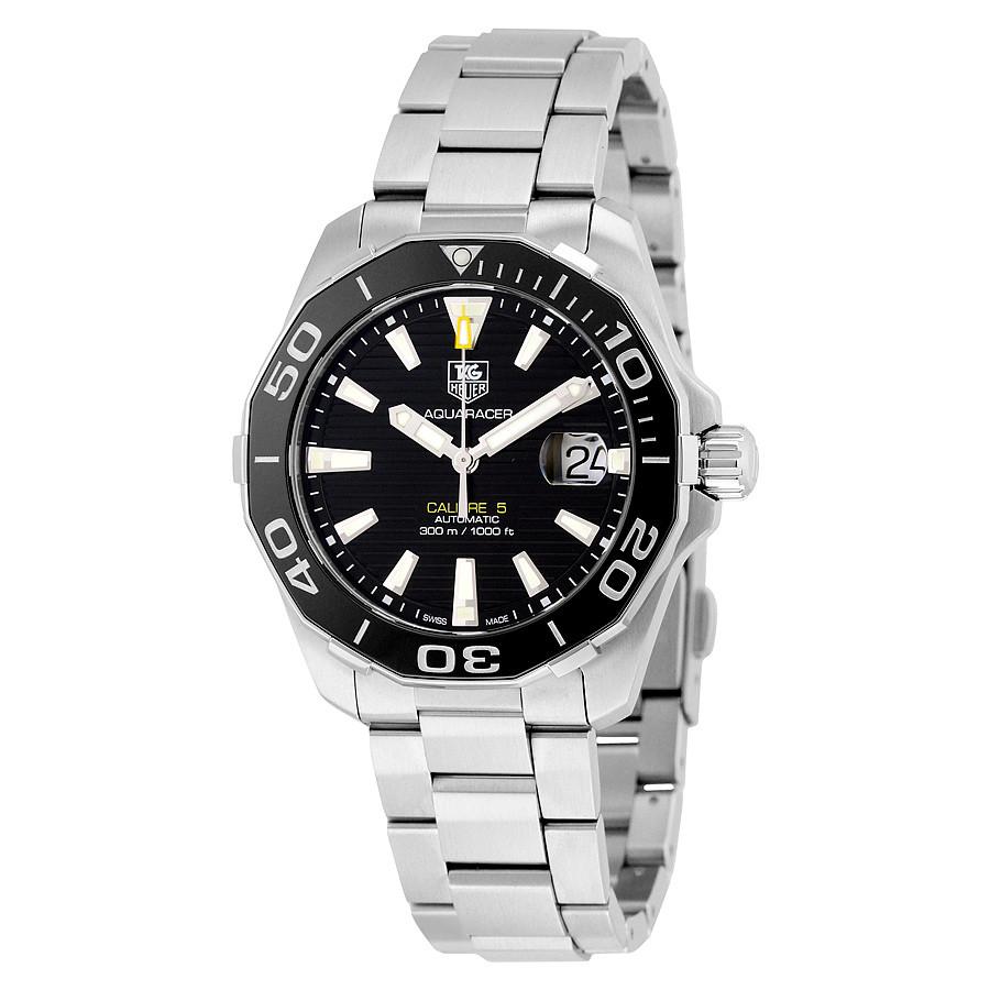 Tag Heuer Aquaracer Automatic Black Dial Silver Steel Strap Watch for Men - WAY211A.BA0928
