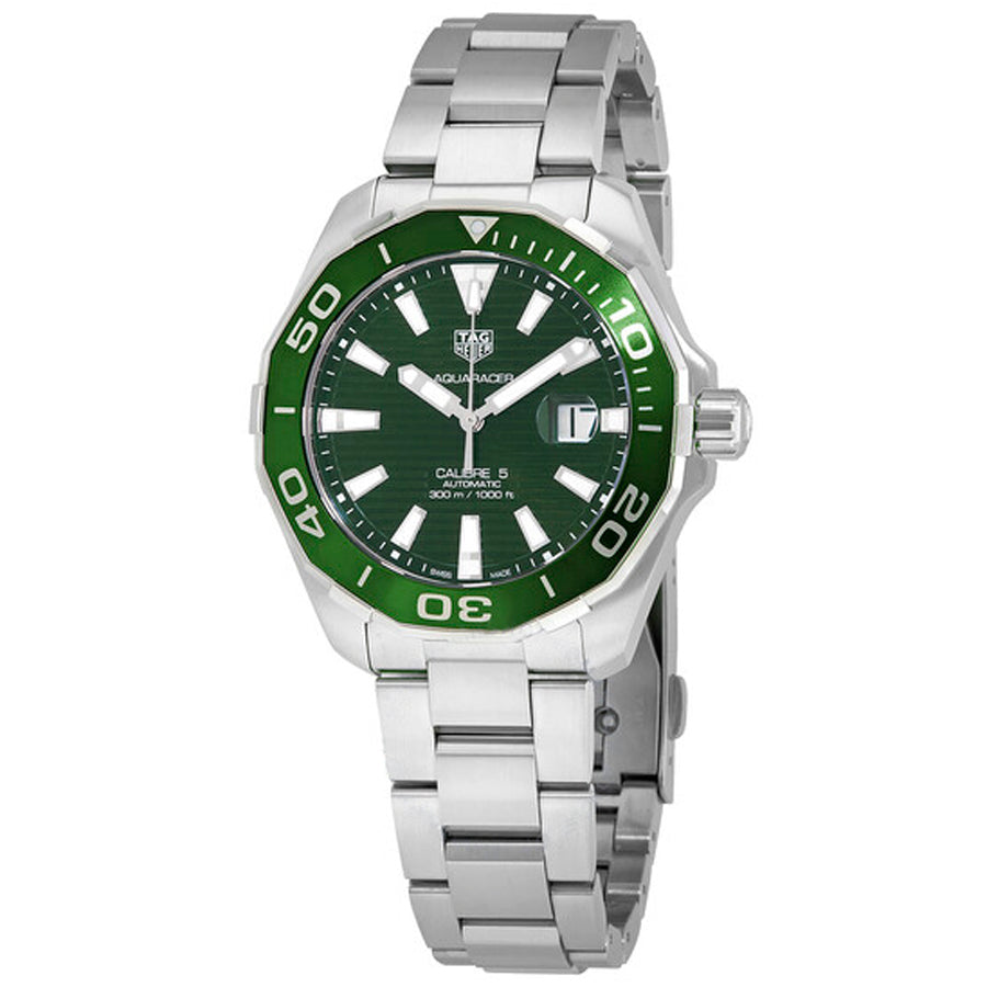 Tag Heuer Aquaracer Calibre 5 Green Dial Silver Steel Strap Watch for Men - WAY201S.BA0927