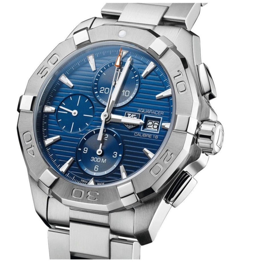  Shop Authentic Tag Heuer Aquaracer Caliber 16 Automatic Chronograph Blue Dial Silver Steel Strap Watch for Men - CAY2112.BA0927 - Luxxuri