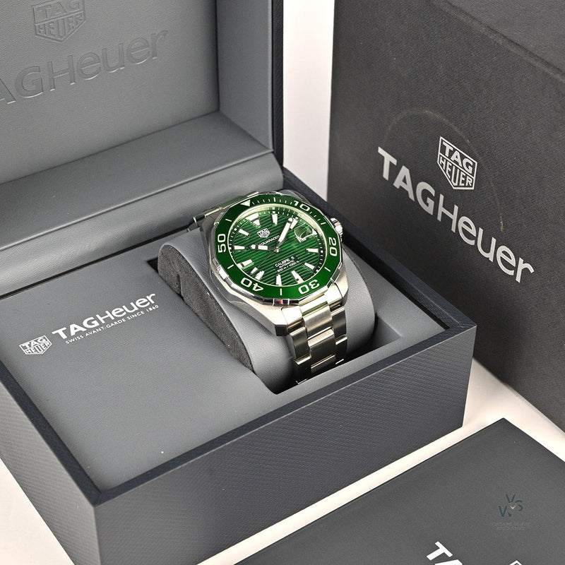 Tag Heuer Aquaracer Calibre 5 Green Dial Silver Steel Strap Watch for Men - WAY201S.BA0927