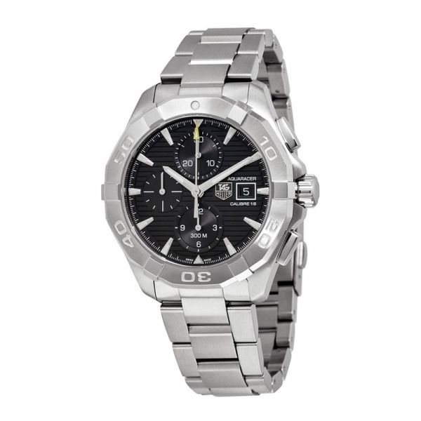  Shop Authentic Tag Heuer Aquaracer Automatic Chronograph Black Dial Silver Steel Strap Watch for Men - CAY2110.BA0927 - Luxxuri