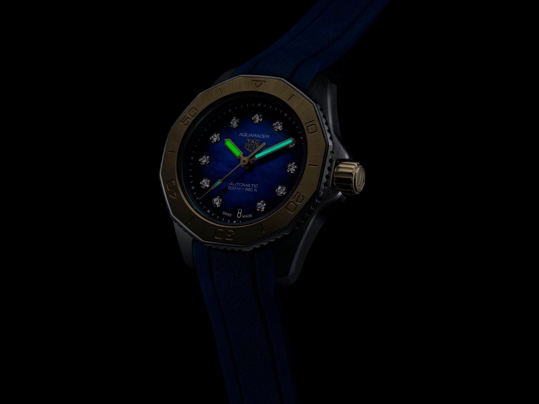  Shop Authentic Tag Heuer Aquaracer Professional 200 Automatic Diamonds Blue Dial Blue Rubber Strap Watch for Women - WBP2450.FT6215 - Luxxuri