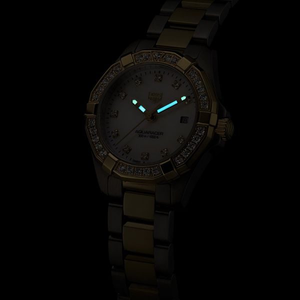 Shop Authentic Tag Heuer Aquaracer Quartz Diamonds Mother of Pearl Dial Two Tone Steel Strap Watch for Women - WBD1423.BB0321 - Luxxuri